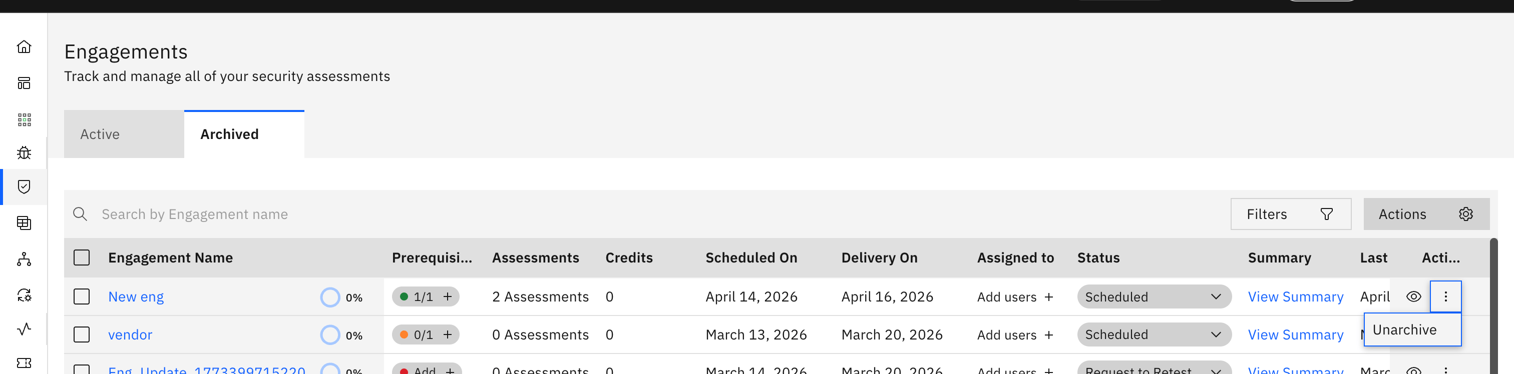 Archiving and Unarchiving Engagements: Unarchiving Engagements (screenshot 3)