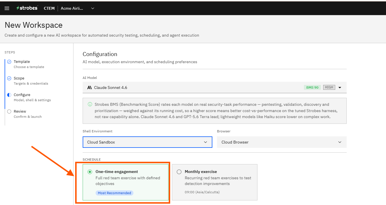 Creating a Red Team Engagement in Strobes: Step 13 — Select the Shell Environment (screenshot 13)