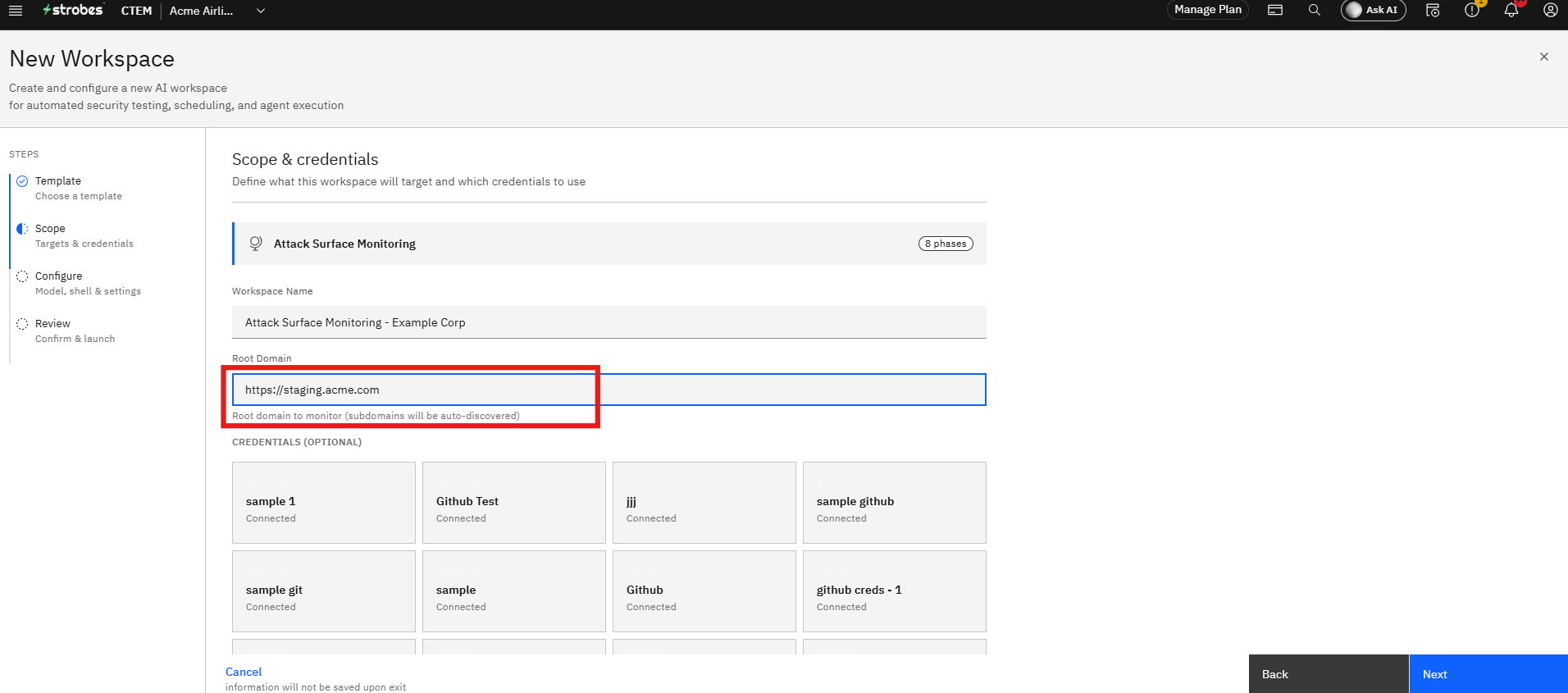 Attack Surface Monitoring Template: Step 3: Enter the Root Domain (screenshot 8)