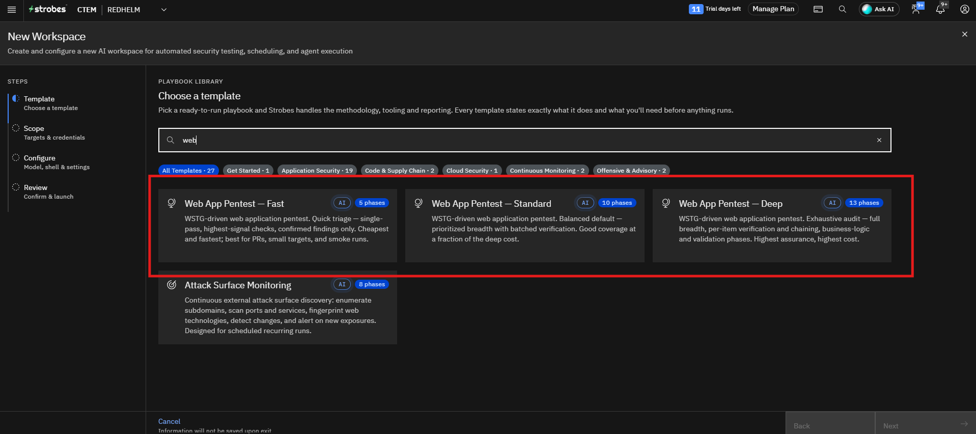 Running a Web Application Pentest by Strobes AI: Which Template Should I Choose? (screenshot 1)