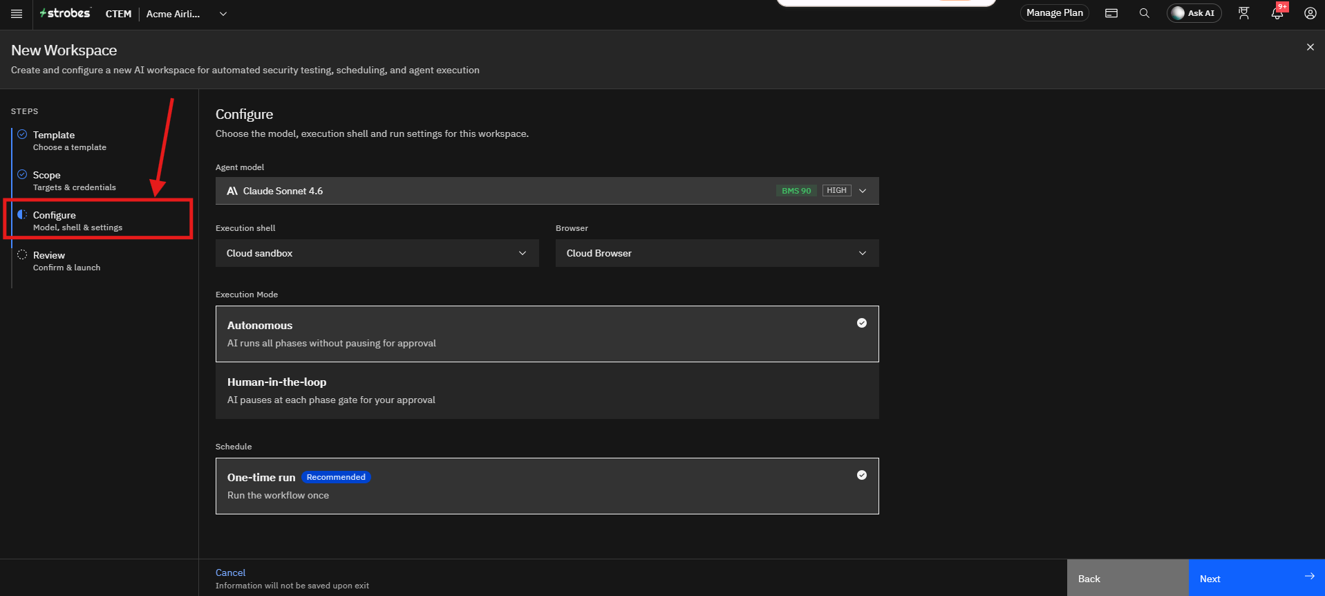 Running a Web Application Pentest by Strobes AI: Proceeding to Configuration (screenshot 13)
