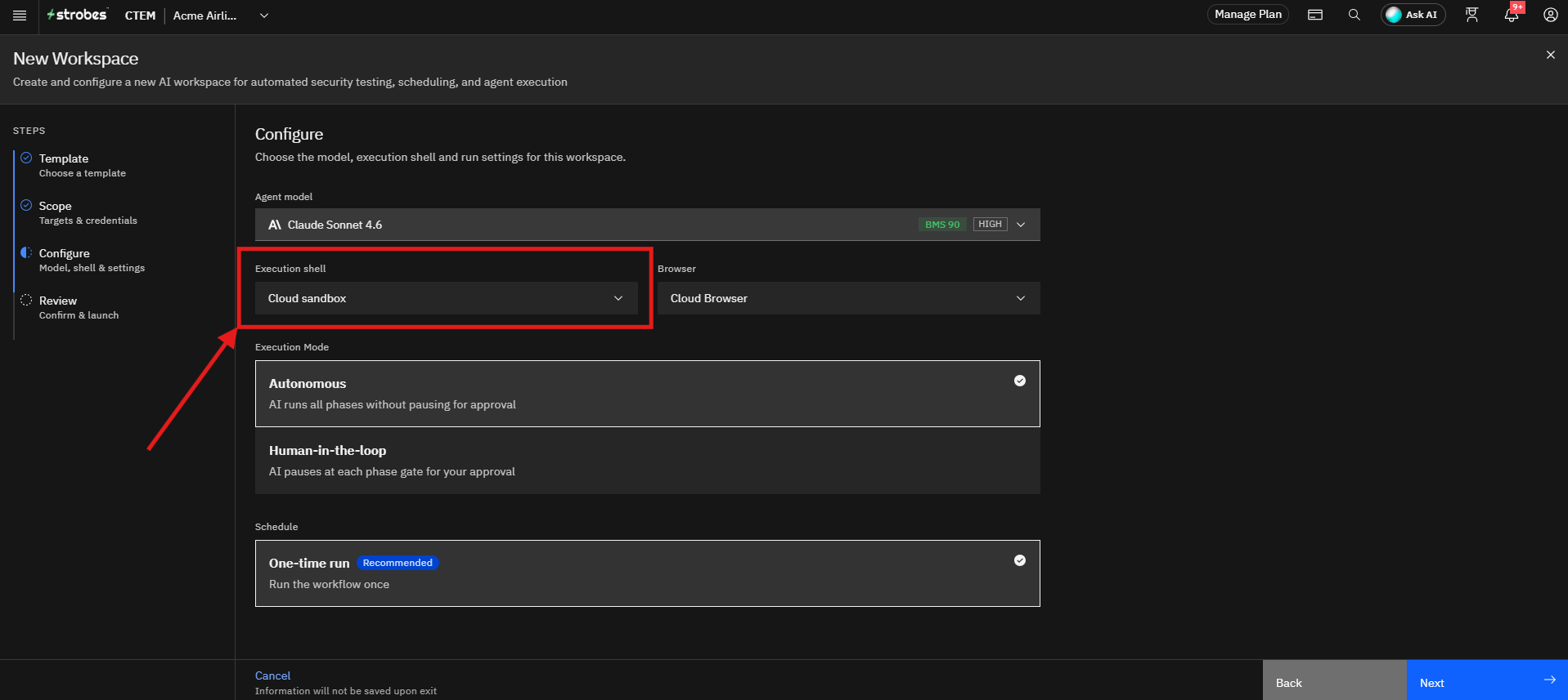 Running a Web Application Pentest by Strobes AI: Step 8: Select an Execution Shell (screenshot 15)