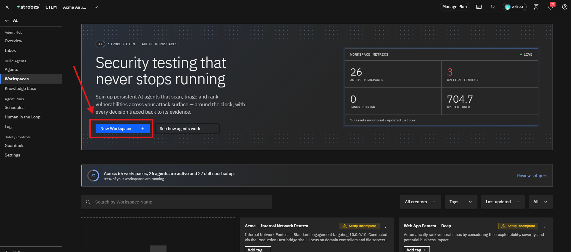 Running External Network Pentest by Strobes AI: Accessing the External Network Pentest Template (screenshot 3)