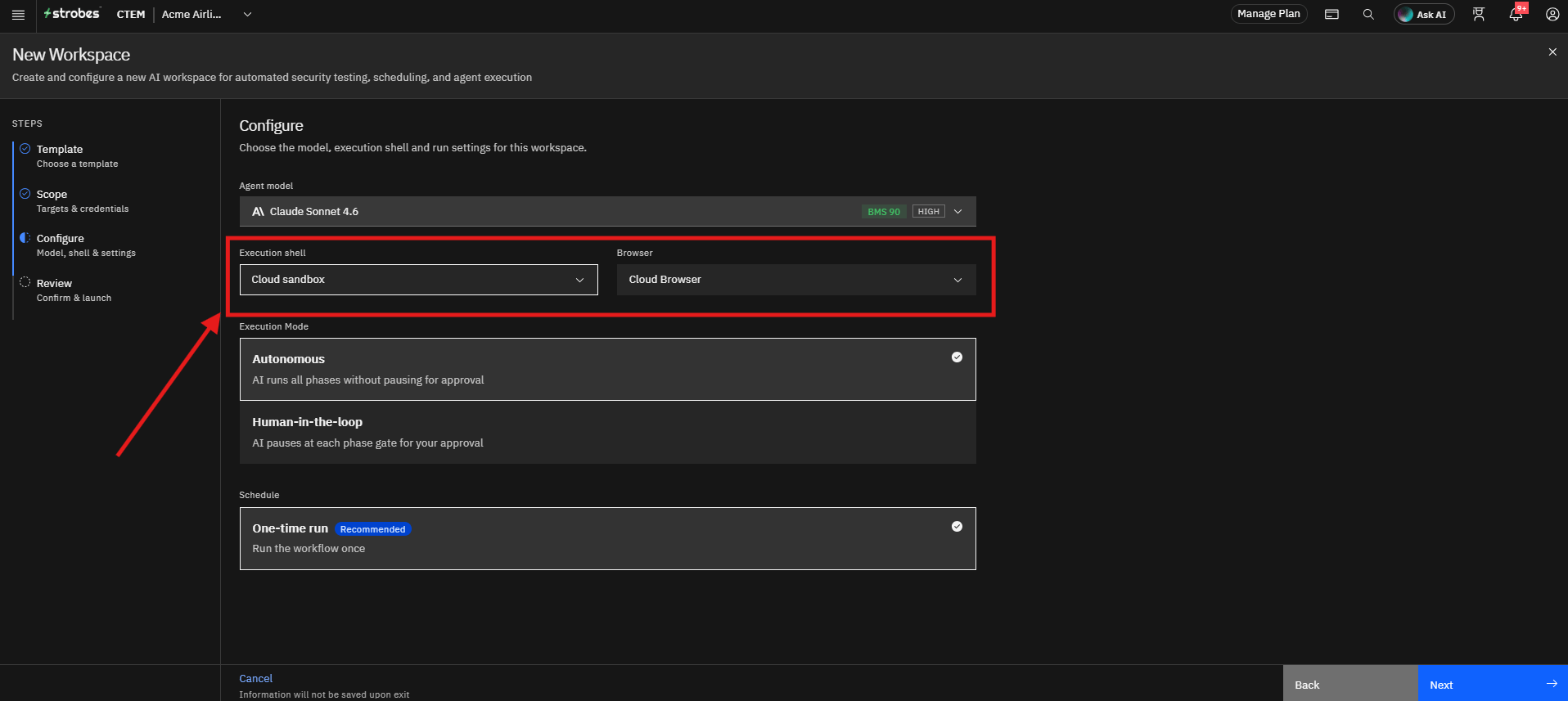 Running External Network Pentest by Strobes AI: Step 8: Review the Execution Shell and Browser (screenshot 14)